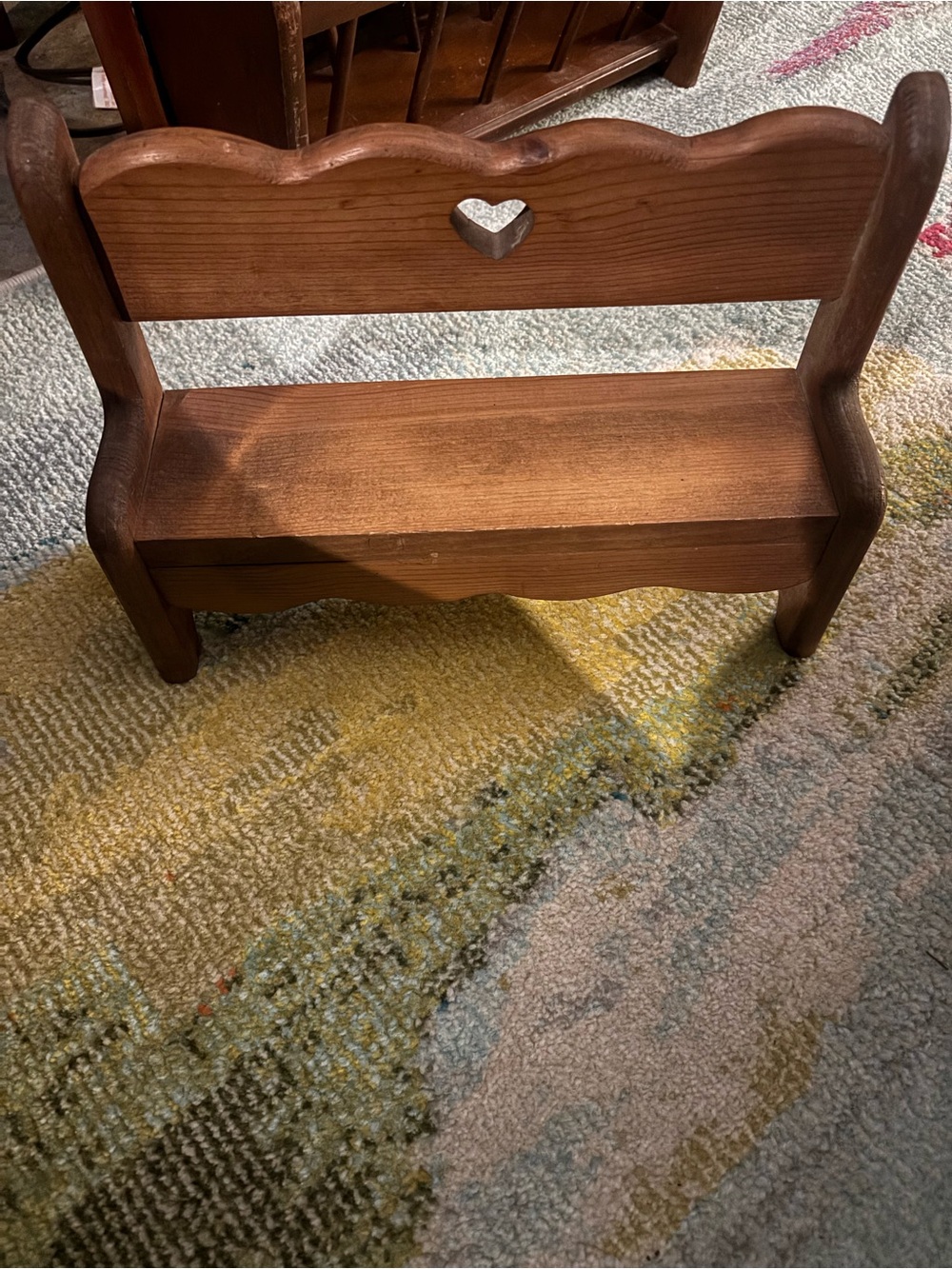 Vintage Handmade Wooden Heart Bench-Shelf Display Cottagecore